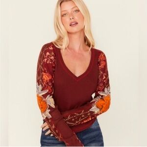 Free People Amara Floral Print Long Sleeve Top